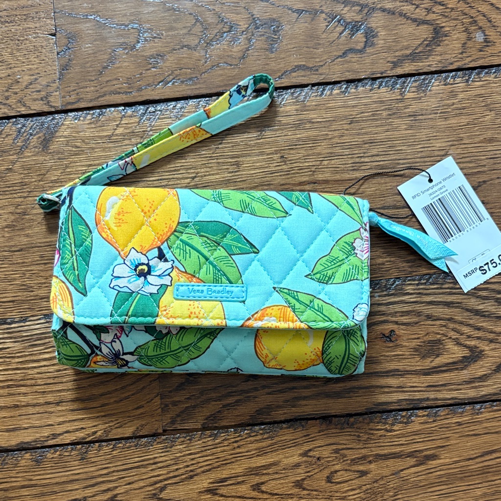 Vera Bradley Smart Phone Wristlet With Yellow Lemon Print
